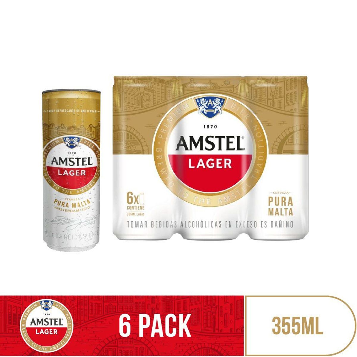 AMSTEL - Cerveza Amstel Sixpack Lata 355 mL