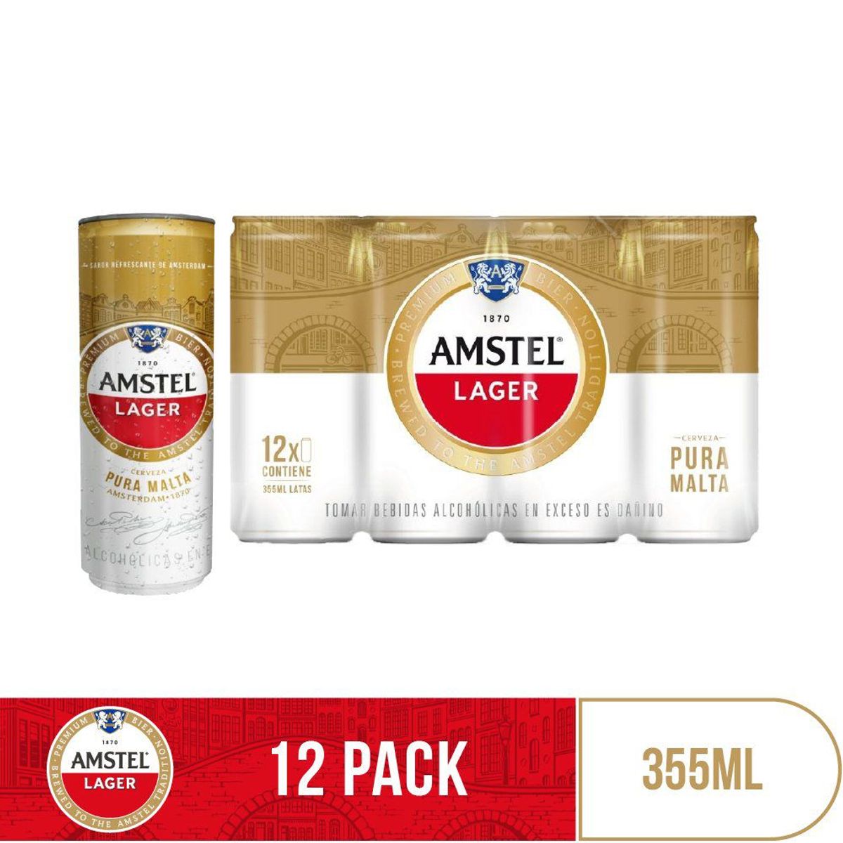 AMSTEL - Cerveza Amstel Pack 12 Latas 355 mL