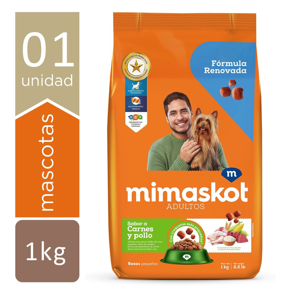 MIMASKOT - Alimento Seco Perros Adultos Pequeños Mimaskot Carne, Pollo y Cereal Bolsa 1 Kg