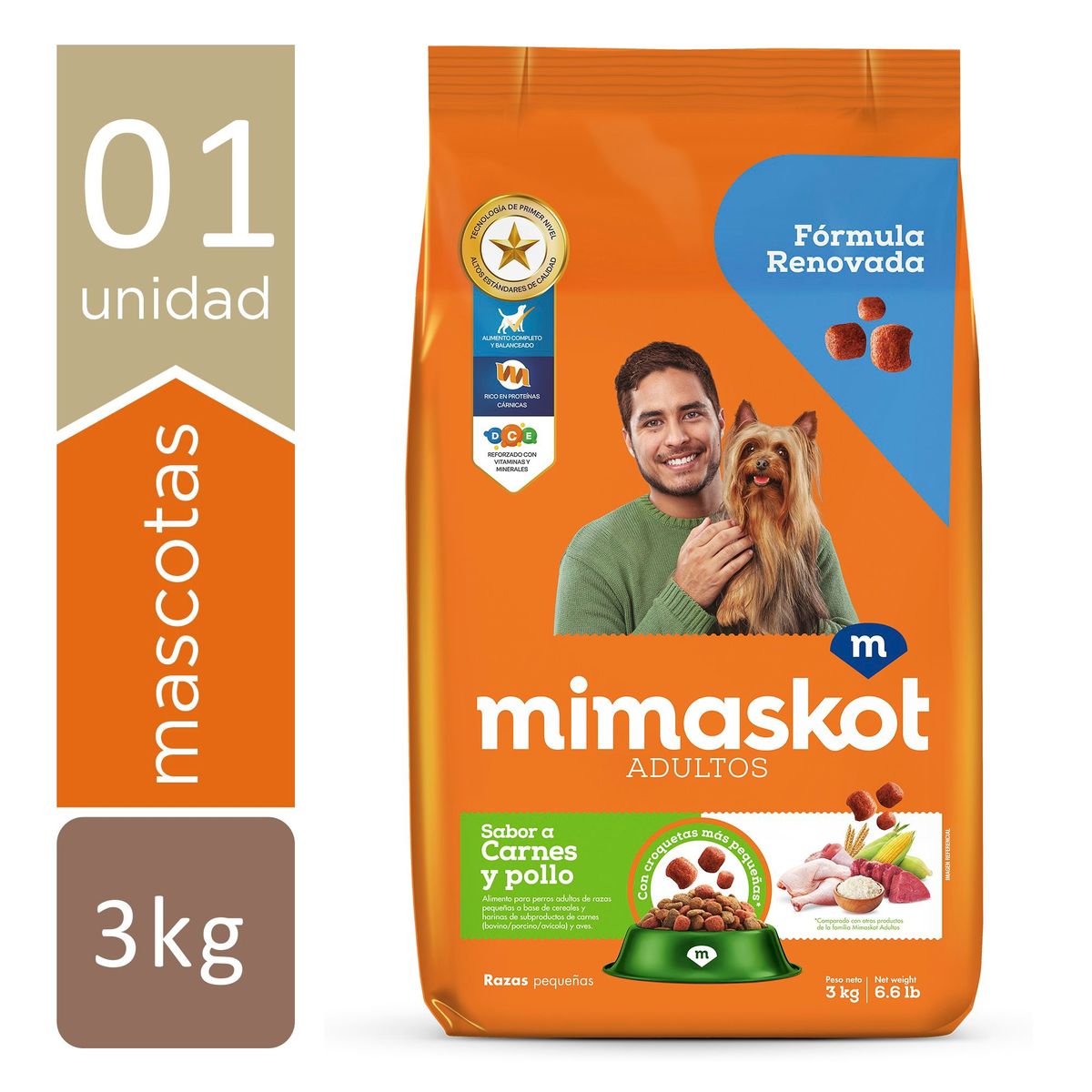 MIMASKOT - Alimento Seco Perros Adultos Pequeños Mimaskot Carne, Pollo y Cereal Bolsa 1 Kg