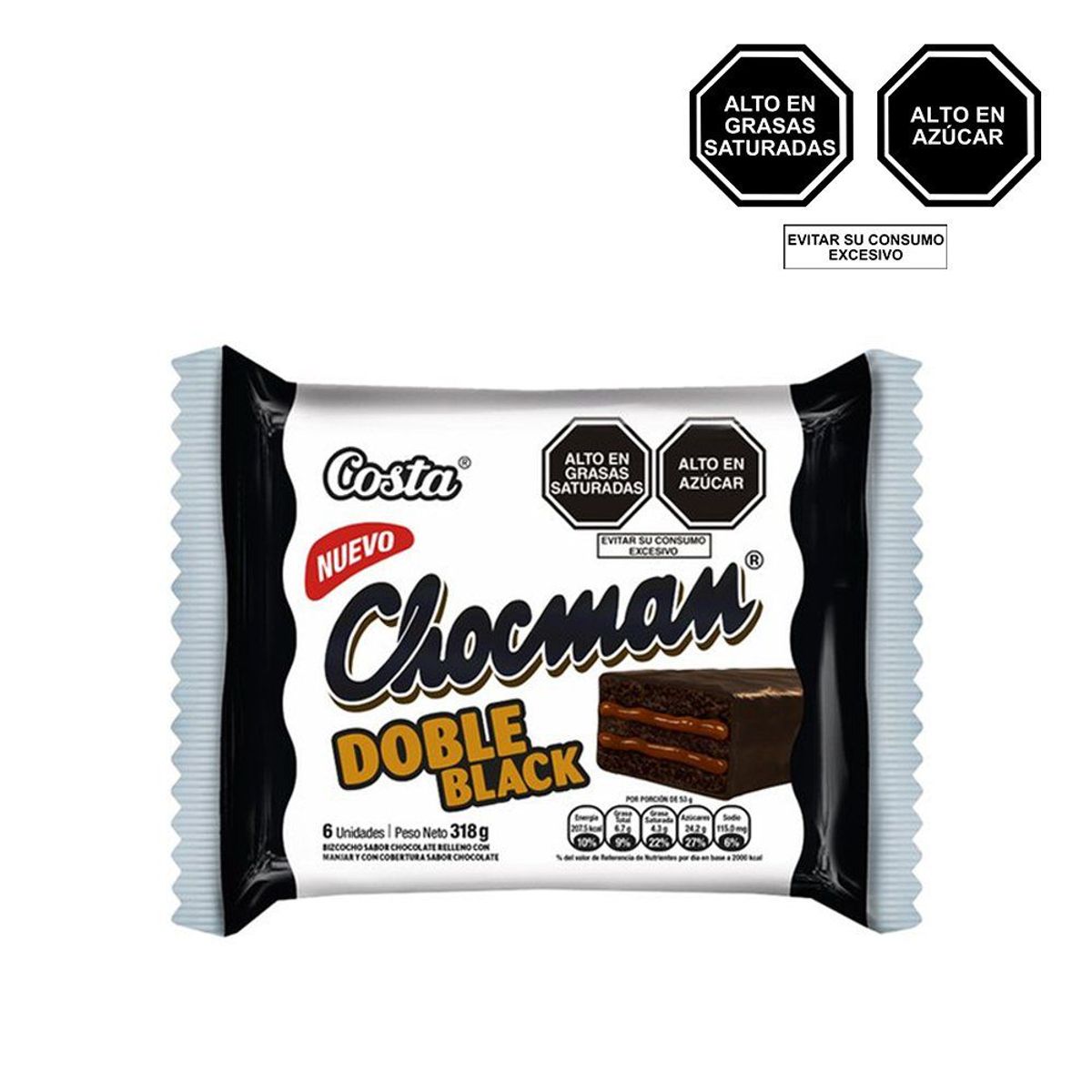 COSTA - Bizcocho Costa Chocman Doble Black Sixpack 318 g