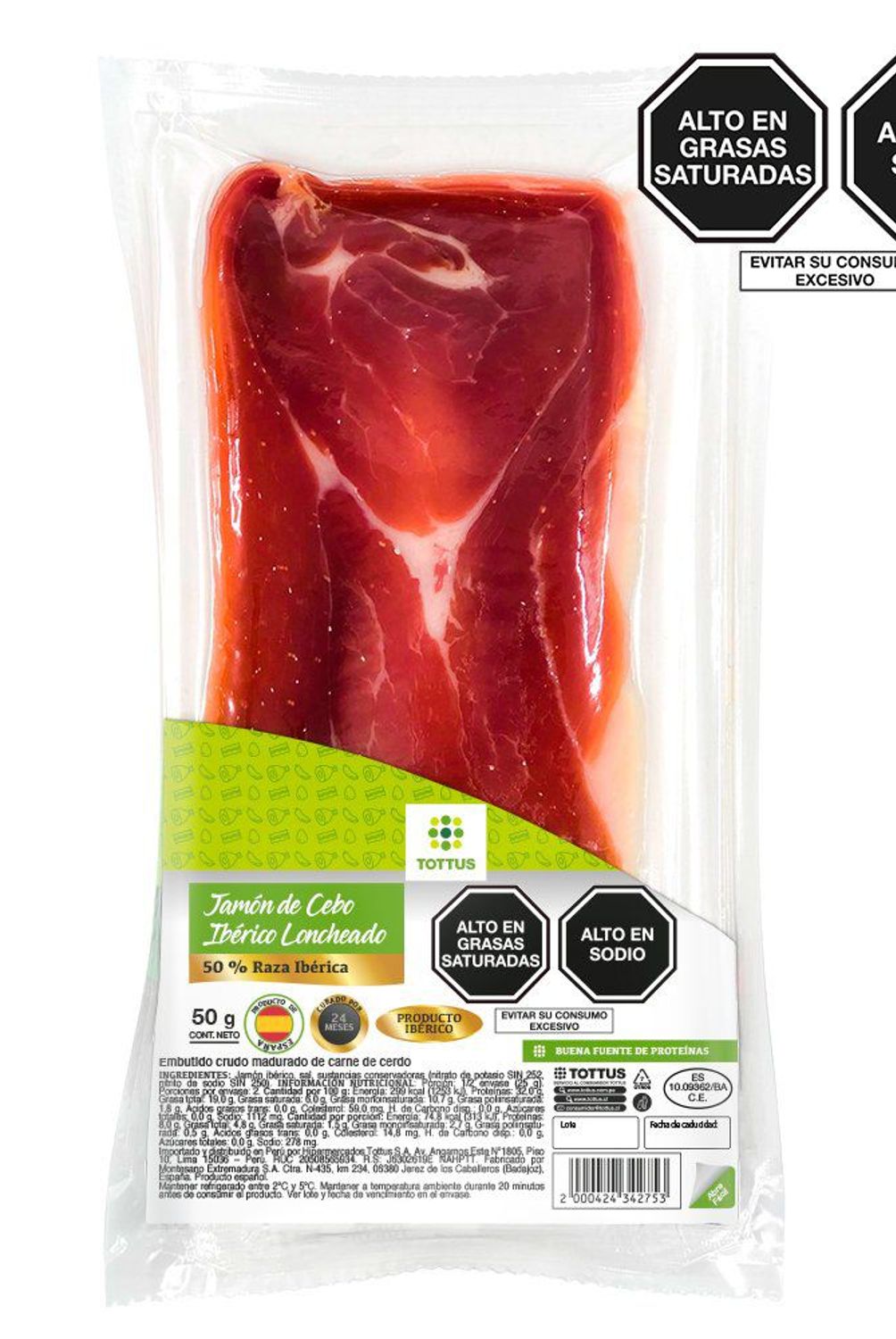 TOTTUS - Jamón Ibérico de Cebo Tottus Loncheado Empaque 50 g
