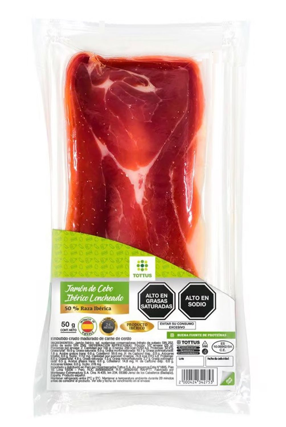 TOTTUS - Jamón Ibérico de Cebo Tottus Loncheado Empaque 50 g