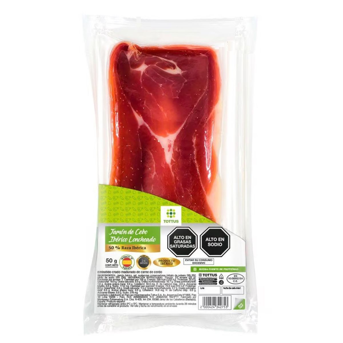 TOTTUS - Jamón Ibérico de Cebo Tottus Loncheado Empaque 50 g