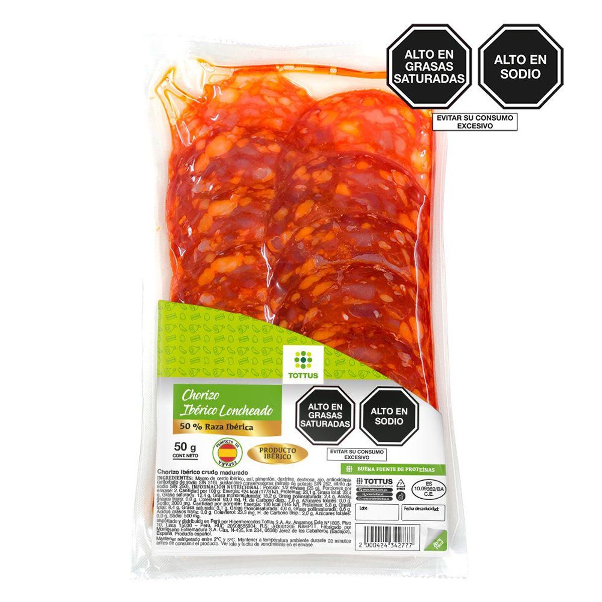 TOTTUS - Chorizo Ibérico Tottus Loncheado Empaque 50 g