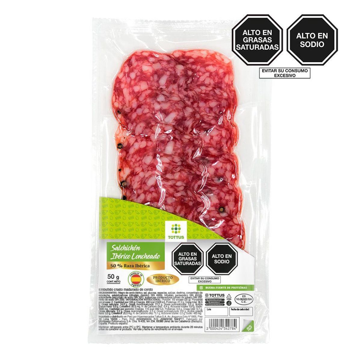 TOTTUS - Salchichón Ibérico Loncheado Tottus Empaque 50 g