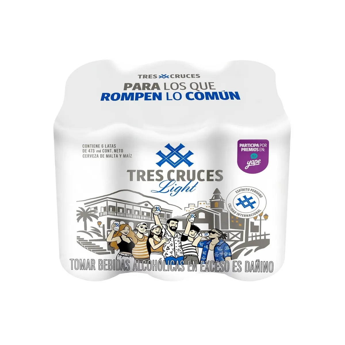 TRES CRUCES - Cerveza Tres Cruces Light Sixpack Lata 473 mL