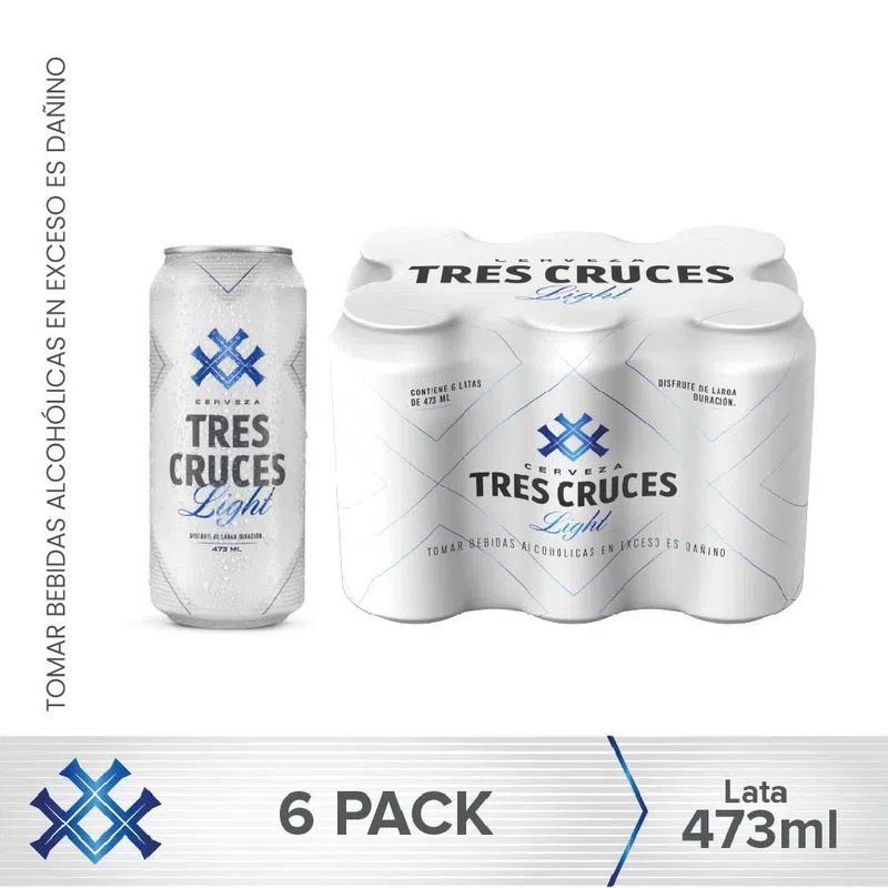 TRES CRUCES - Cerveza Tres Cruces Light Sixpack Lata 473 mL