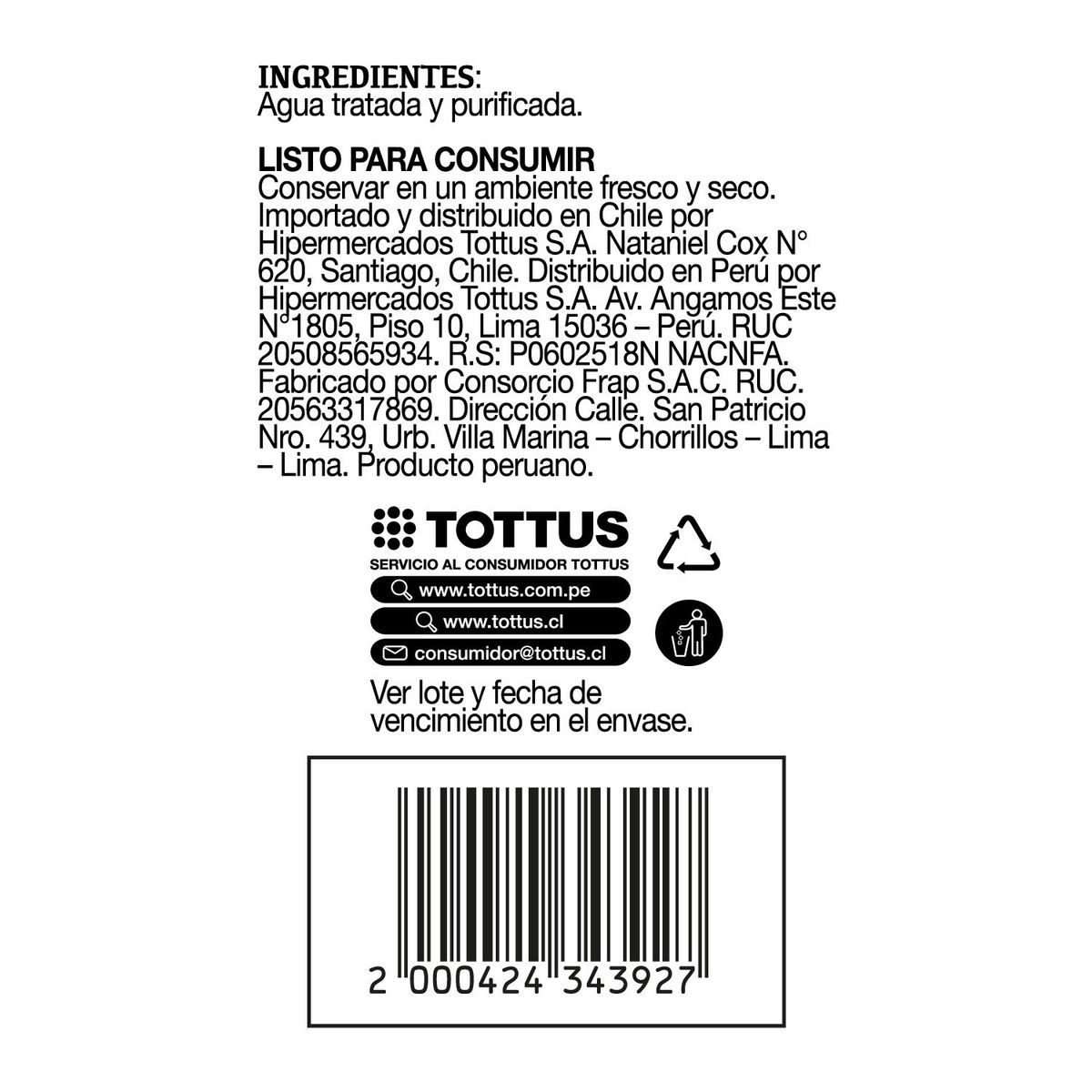 TOTTUS - Agua Mineral Sport Tottus Botella 1 L