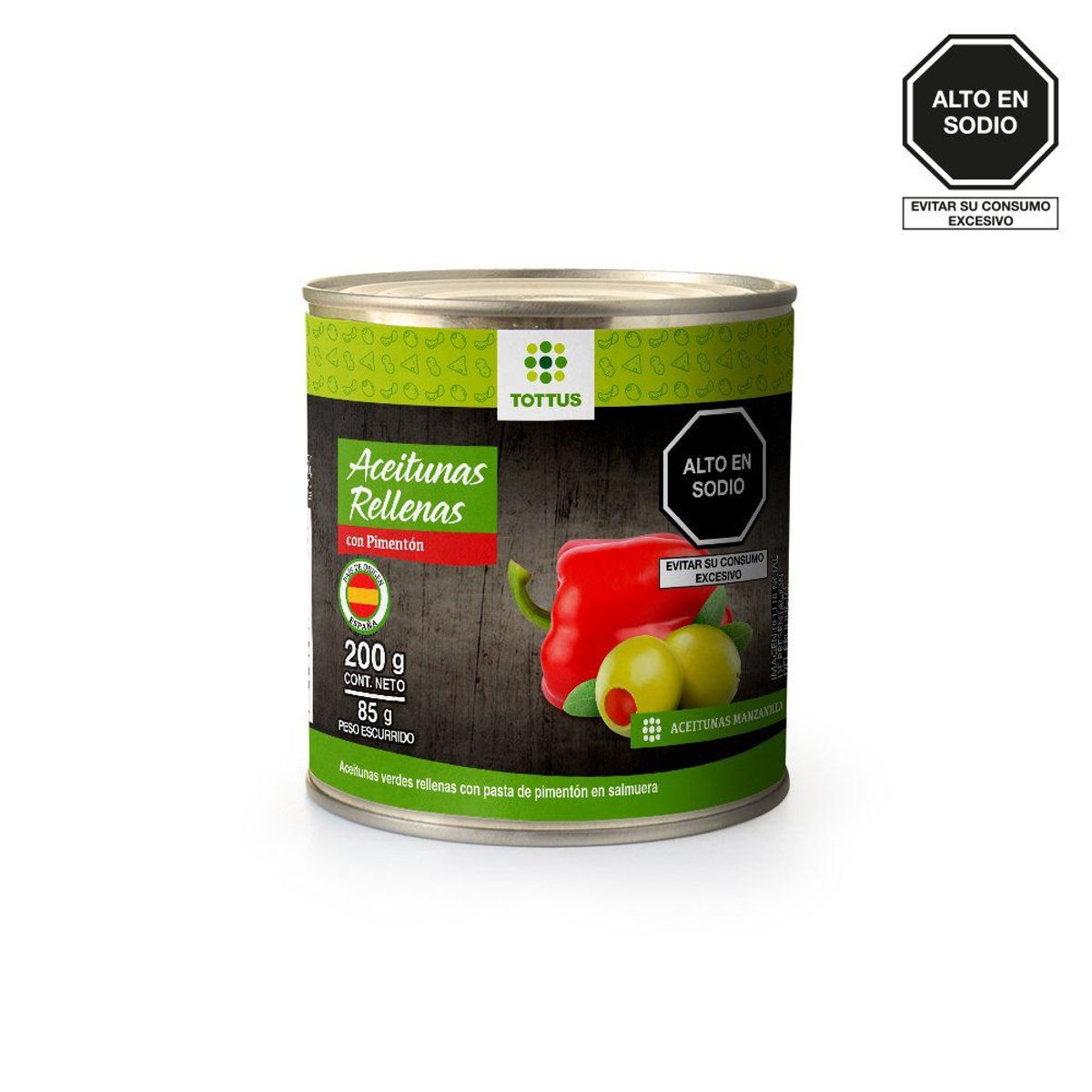 TOTTUS - Aceitunas Rellenas de Pimiento Tottus 200g