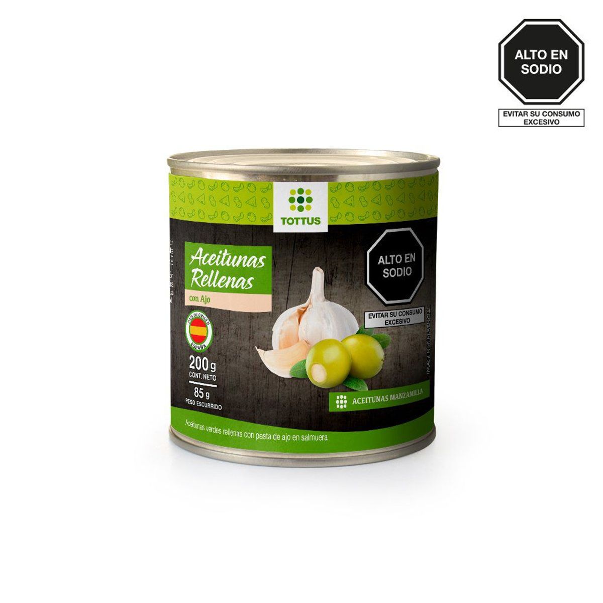 TOTTUS - Aceitunas Rellenas de Ajo Tottus 200 g