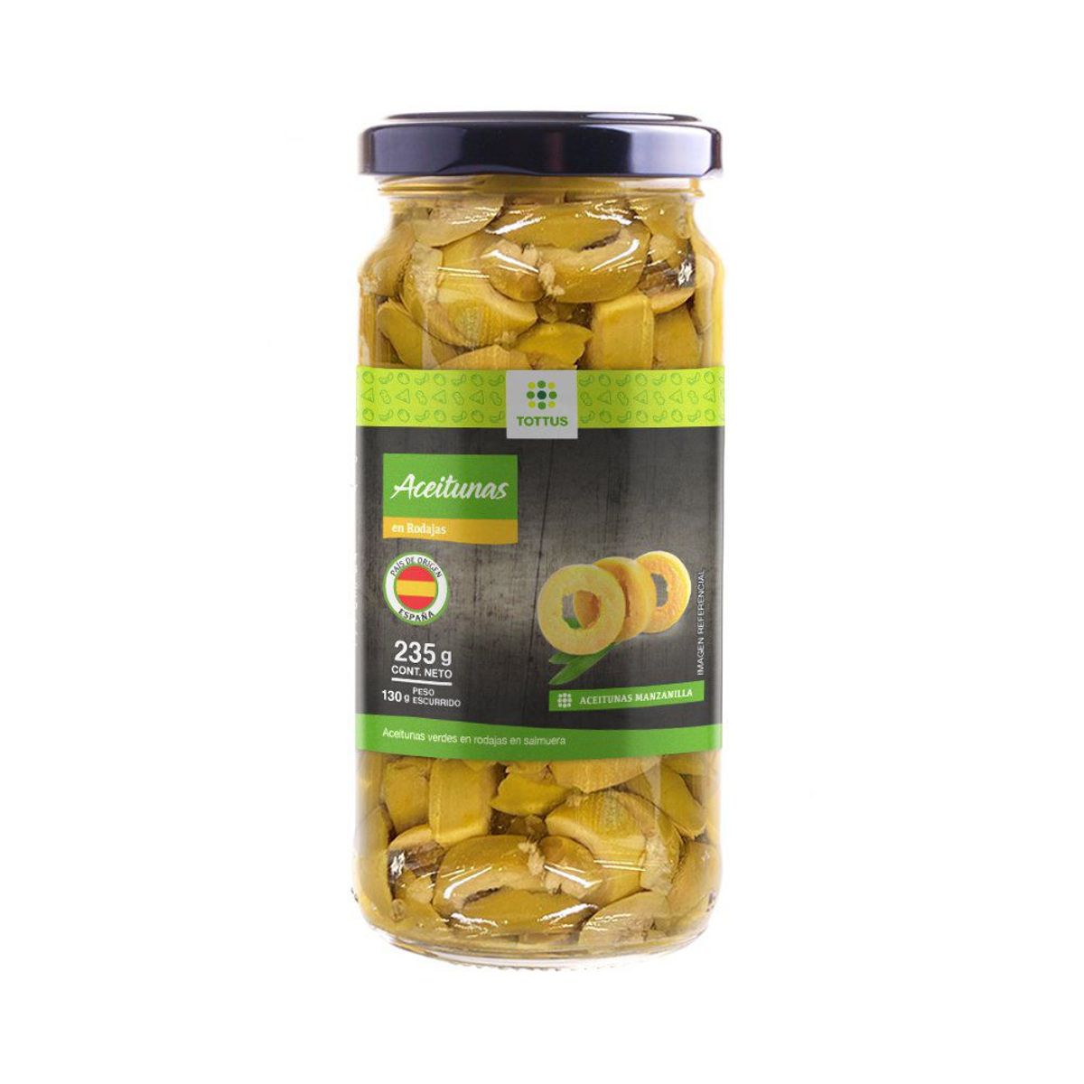 TOTTUS - Aceituna Verde Rodajas Tottus 230g