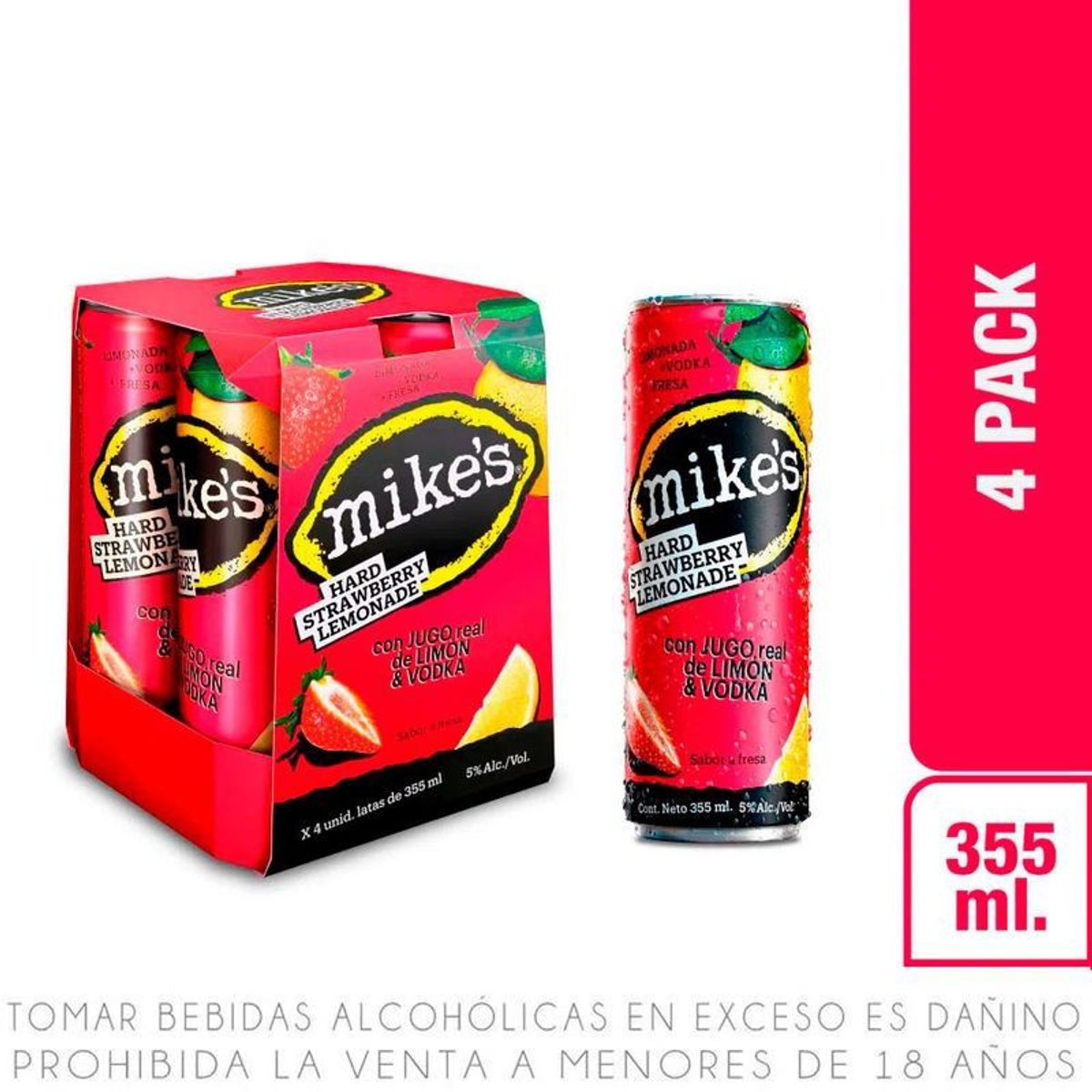 MIKES - Bebida RTD Mikes Hard Fresa Lemonade Pack 4 Latas 350 mL