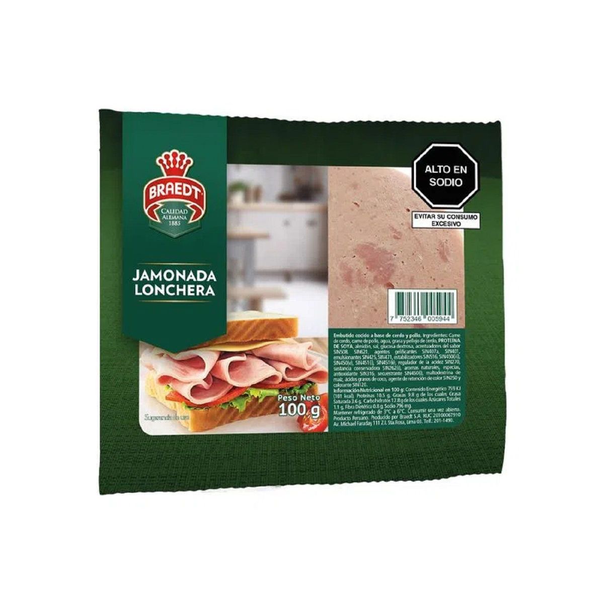 BRAEDT - Jamonada Lonchera Braedt Empaque 100 g
