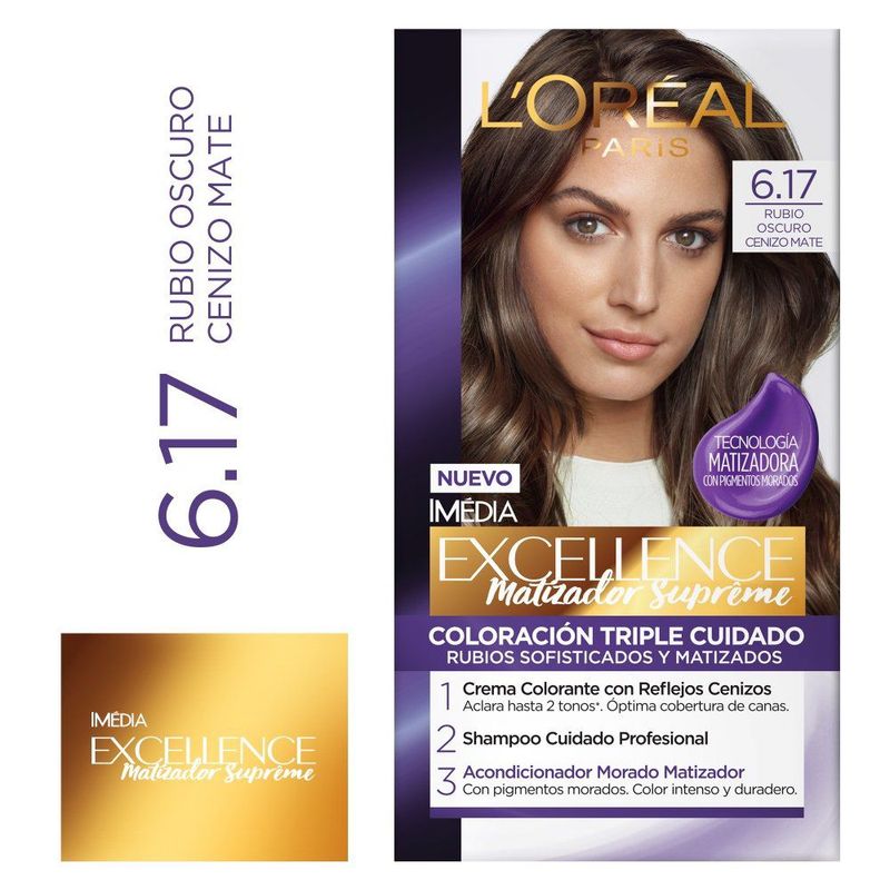 EXCELLENCE - Kit Tinte Capilar Excellence Tono 6.17 Rubio Oscuro Cenizo Matte
