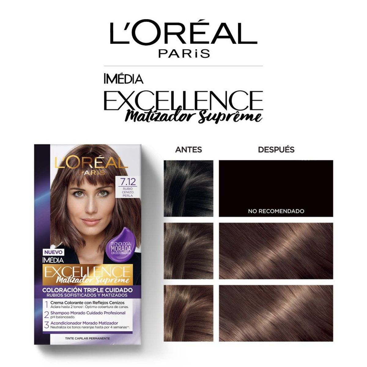 EXCELLENCE - Tinte Excellence Matizador Supreme Tono 7.12 Rubio Cenizo Perla