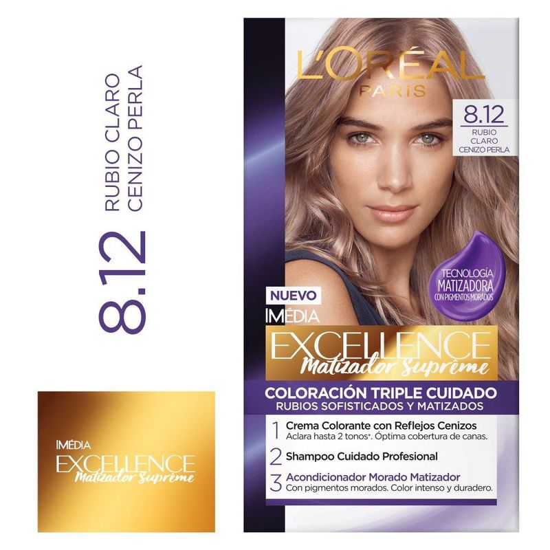 EXCELLENCE - Kit Tinte Capilar Excellence Matizador Supreme Tono 8.12 Rubio Claro Cenizo