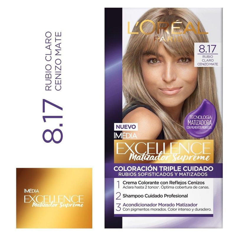 EXCELLENCE - Kit Tinte Capilar Excellence Matizador Supreme Tono 8.17 Rubio Claro Cenizo