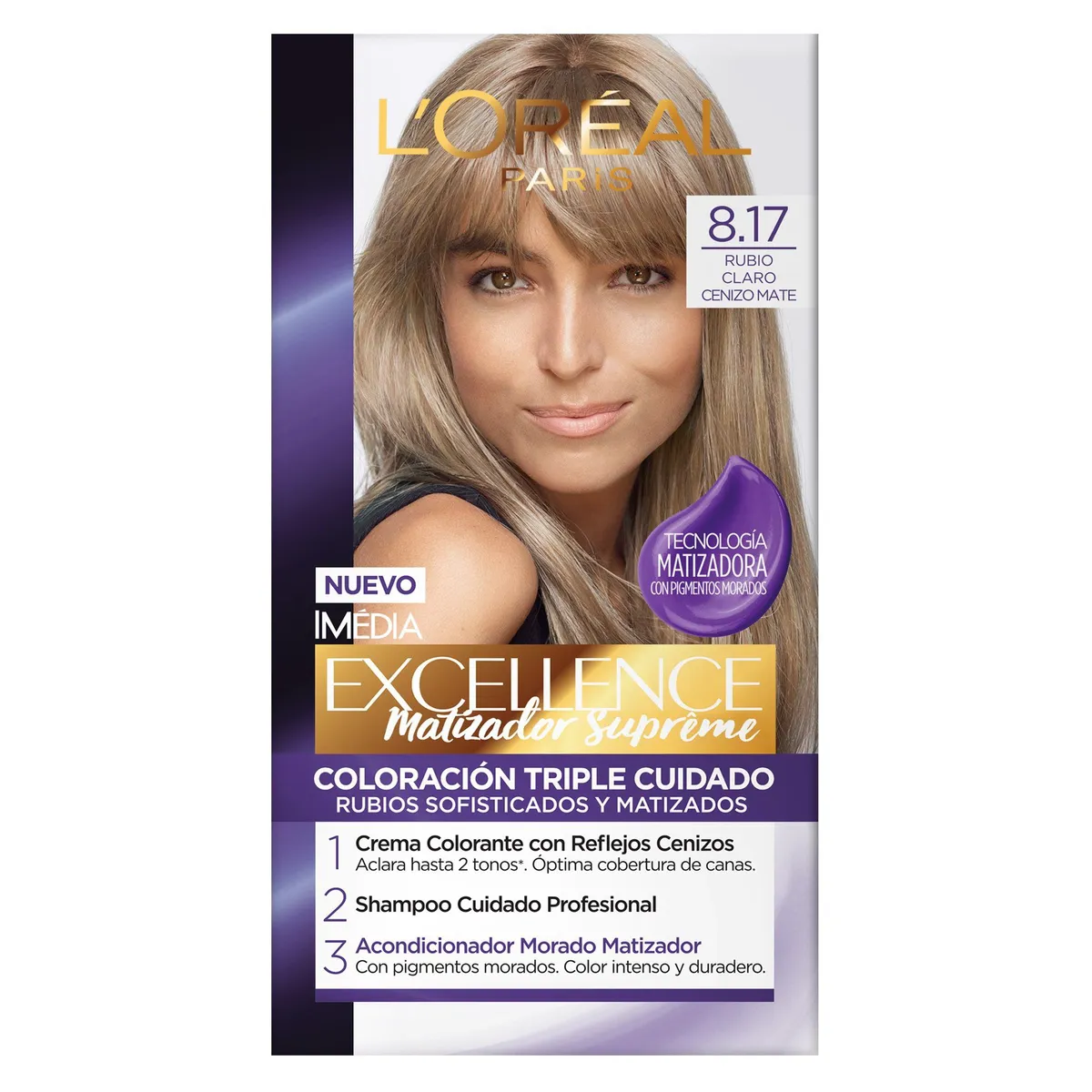 EXCELLENCE - Tinte Excellence Matizador Supreme Tono 8.17 Rubio Claro Cenizo Mate