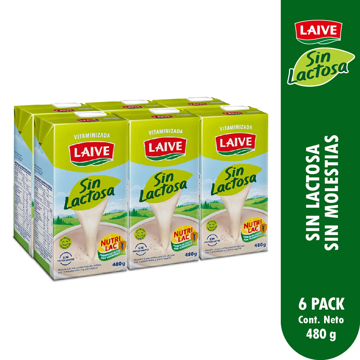 LAIVE - Mezcla Láctea Laive Sin Lactosa Sixpack Caja 480 g