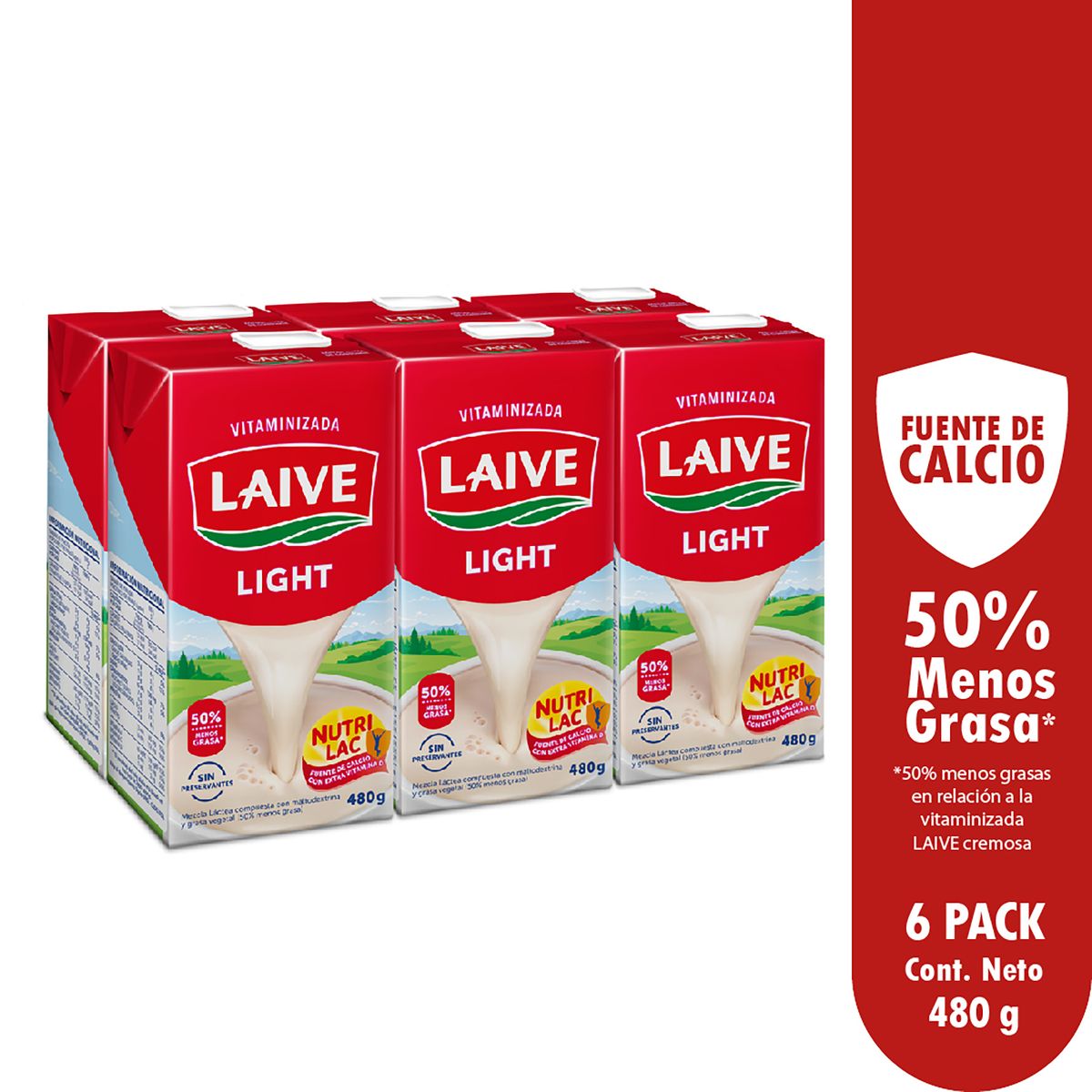 LAIVE - Mezcla Láctea Laive Light Sixpack Caja 480 g