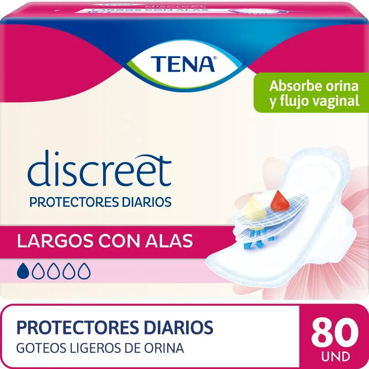 TENA - Protectores Diarios Tena Discreet Largo Alas Empaque 80 Und