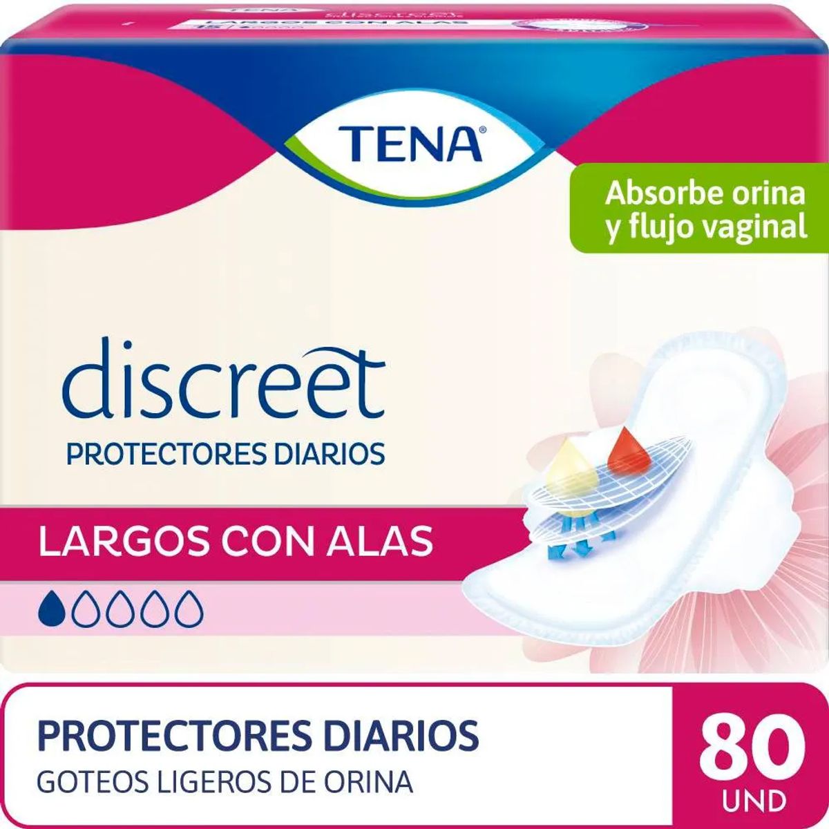 TENA - Protectores Diarios Tena Discreet Largo Alas Empaque 80 Und