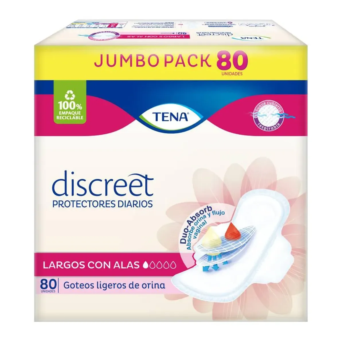 TENA - Protectores Diarios Tena Discreet Largo Alas Empaque 80 Und
