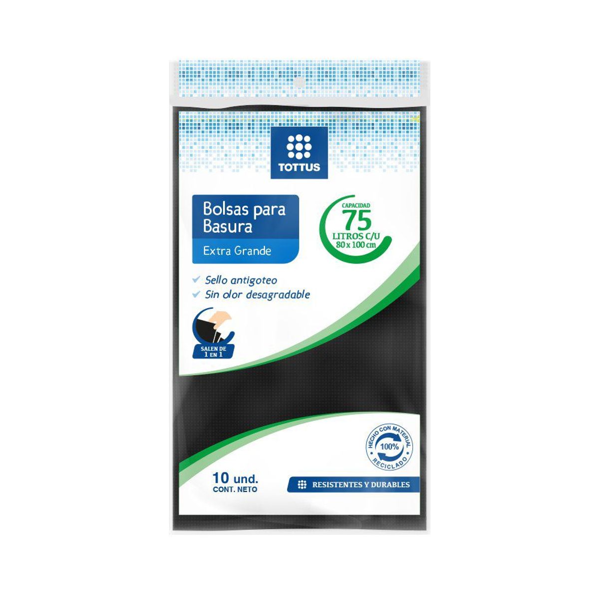 TOTTUS - Bolsa de Basura Extra Grande Tottus 75 L Empaque 10 Und