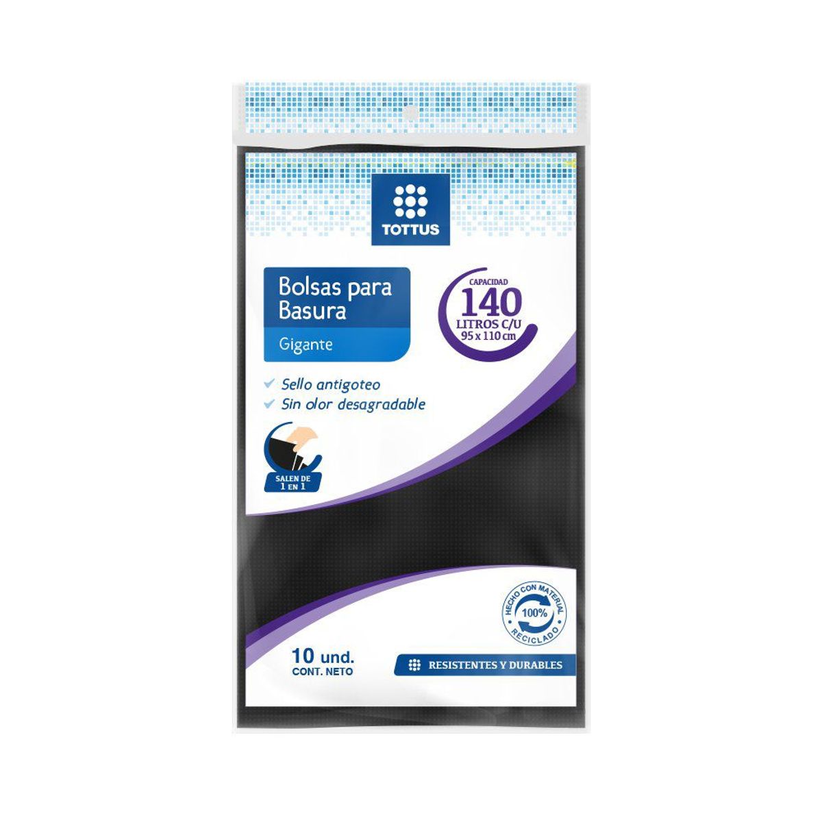 TOTTUS - Bolsa de Basura Gigante Tottus 140 L Empaque 10 Und