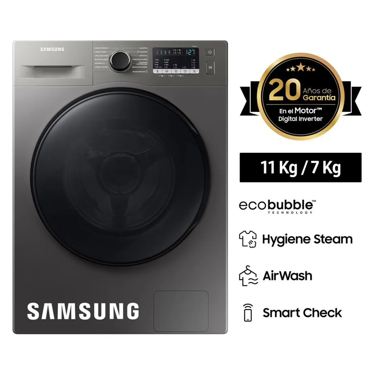 SAMSUNG - Lavaseca 11 Kg 7 Kg Ecobubble Negra