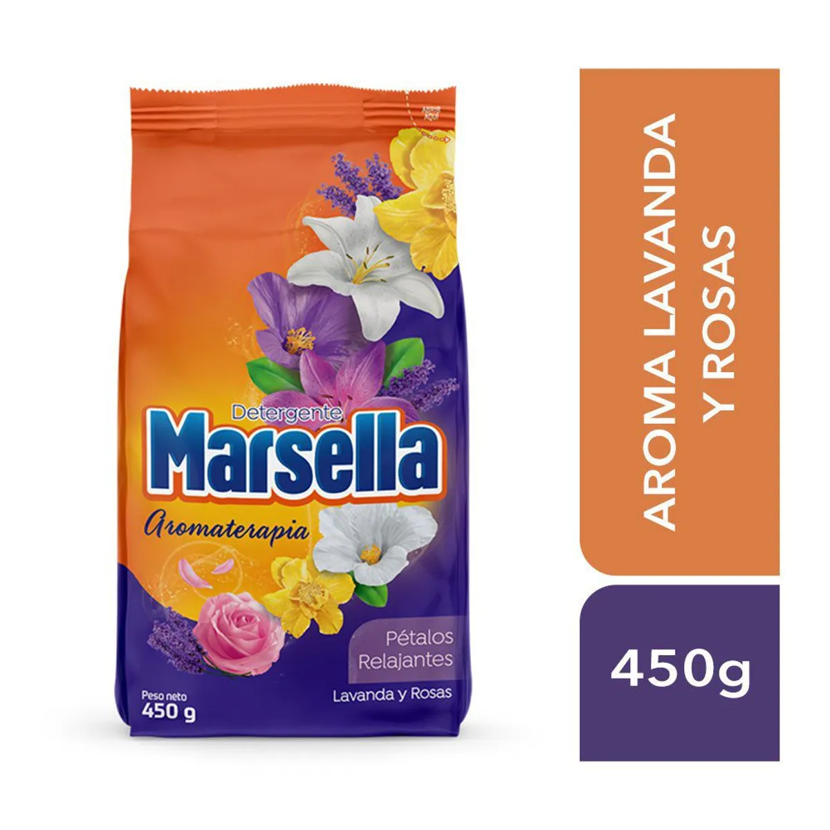 MARSELLA - Detergente en Polvo Marsella Pétalos de Lavanda y Rosas Bolsa 450 g