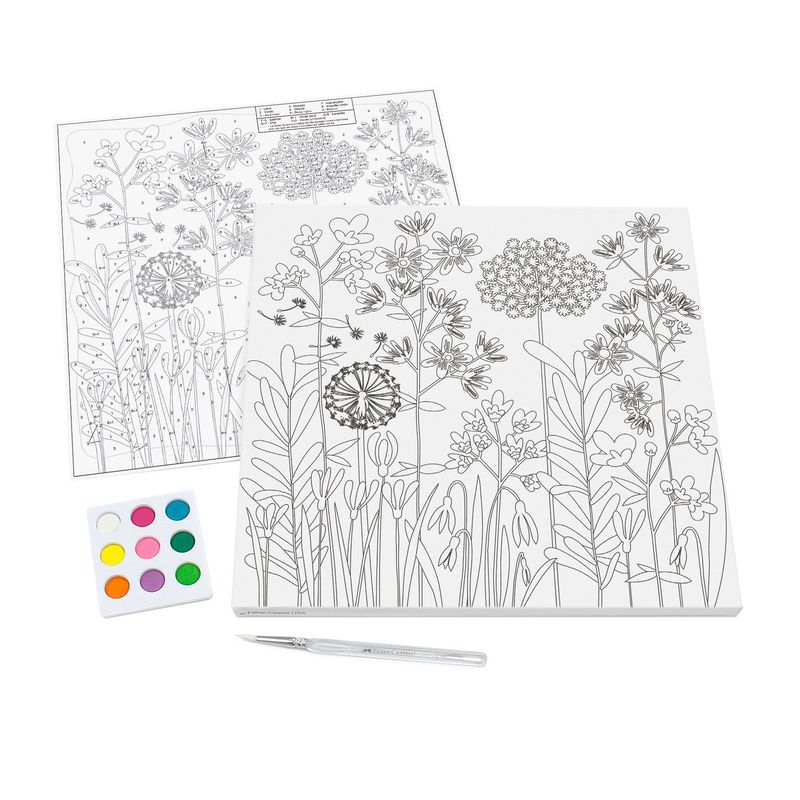 FABER CASTELL - LIENZO PAINT BY NUMBER FLORES+9ACUARELAS