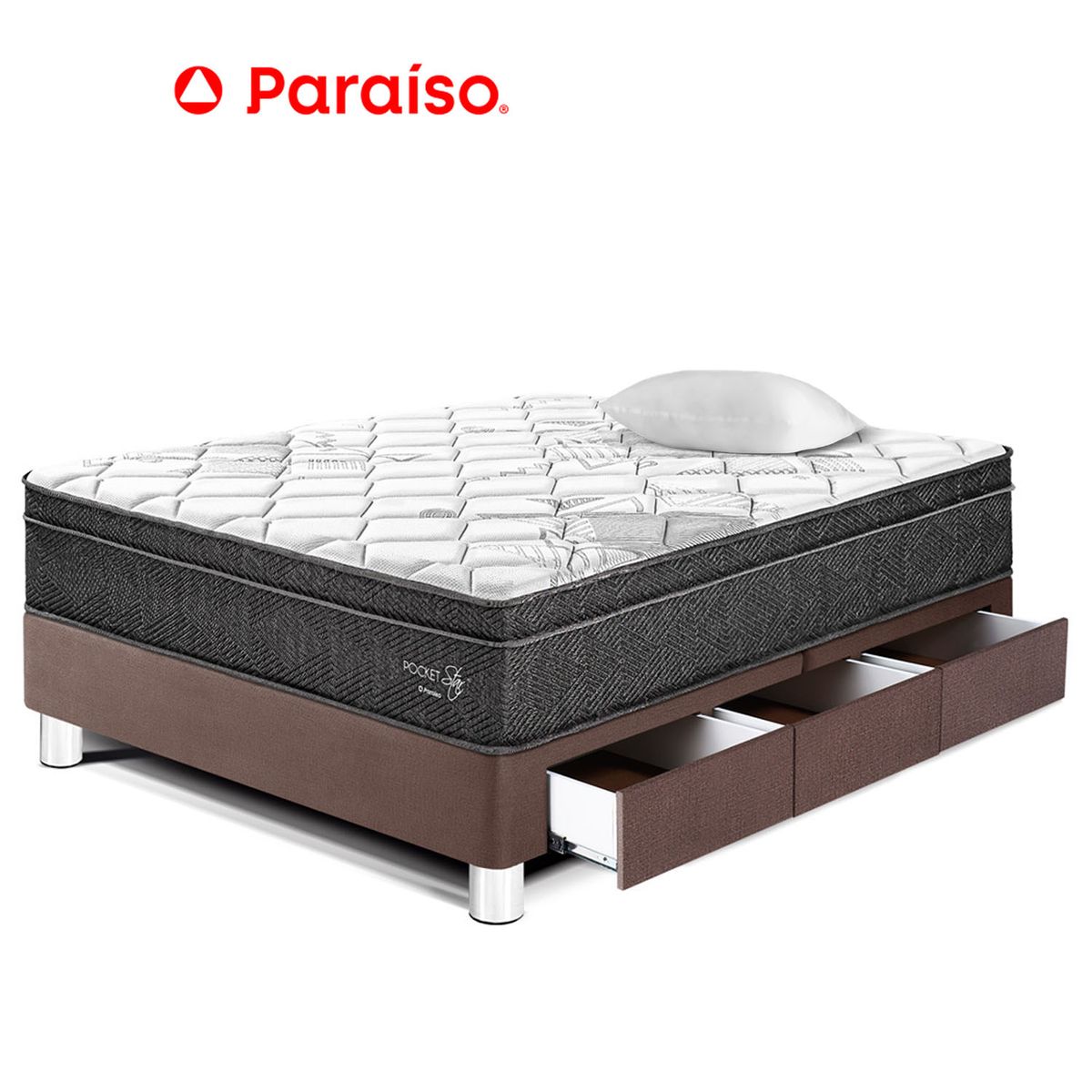 PARAISO - Cama Pocket Star 1.5 Pz Cajones Choco