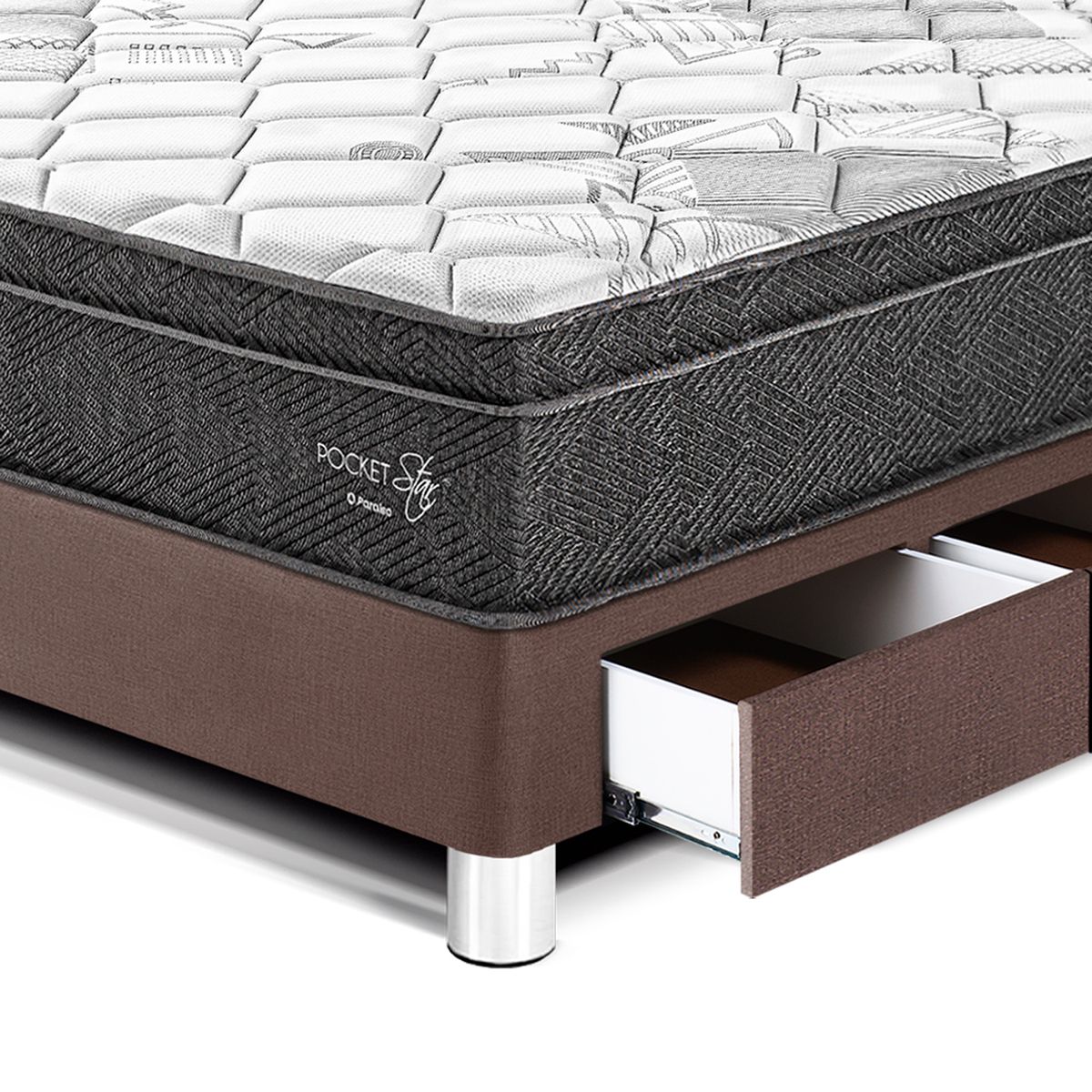 PARAISO - Cama Pocket Star 1.5 Pz Cajones Choco