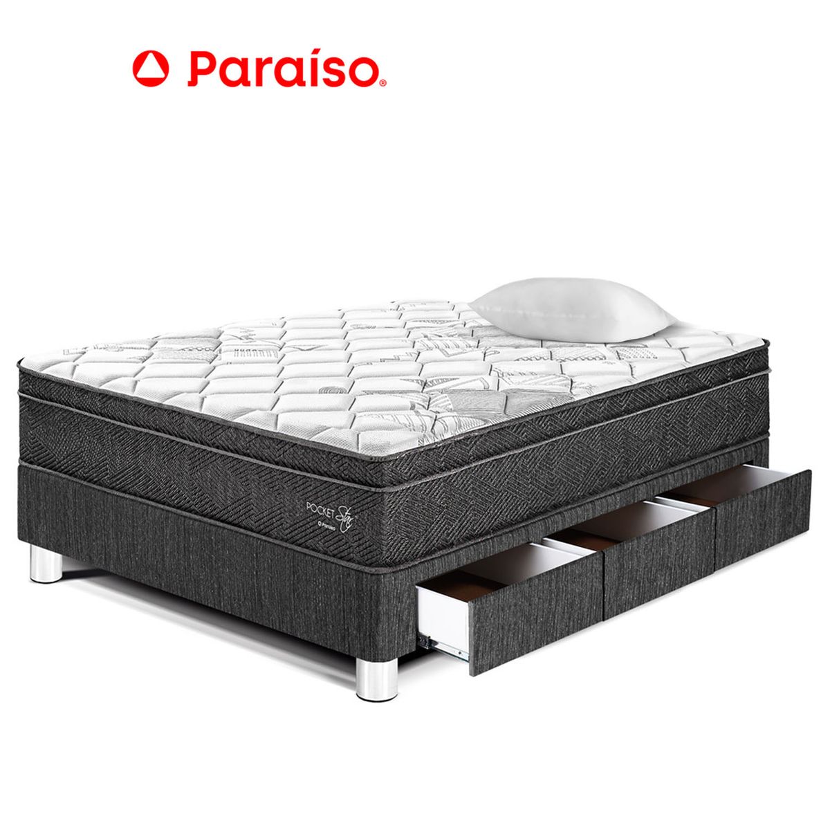 PARAISO - Cama Pocket Star 1.5 Pz Cajones Oscuro