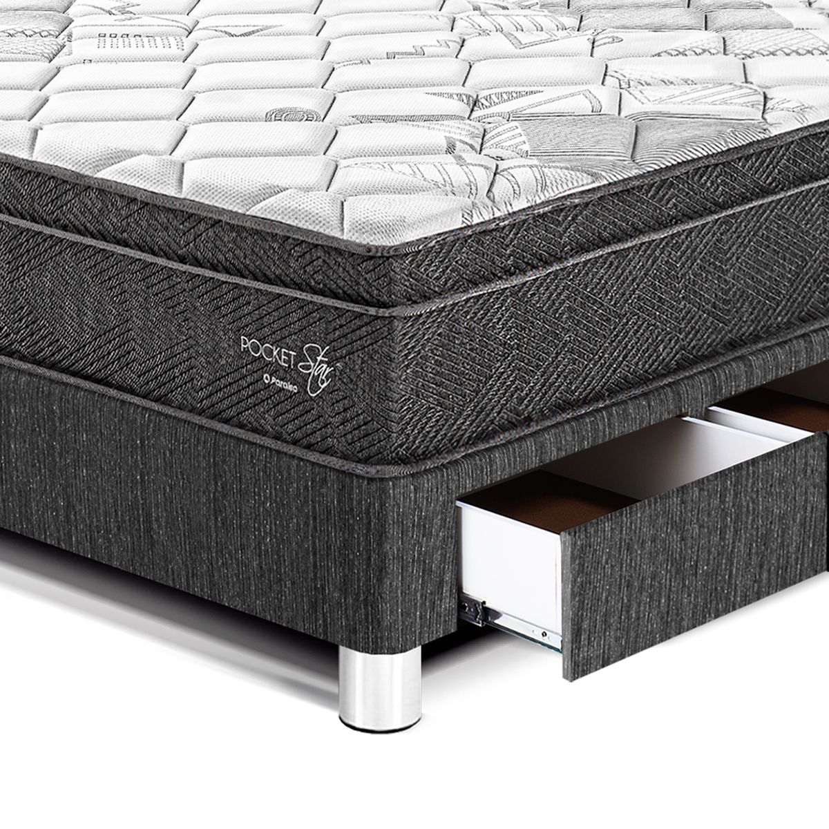 PARAISO - Cama Pocket Star 1.5 Pz Cajones Oscuro