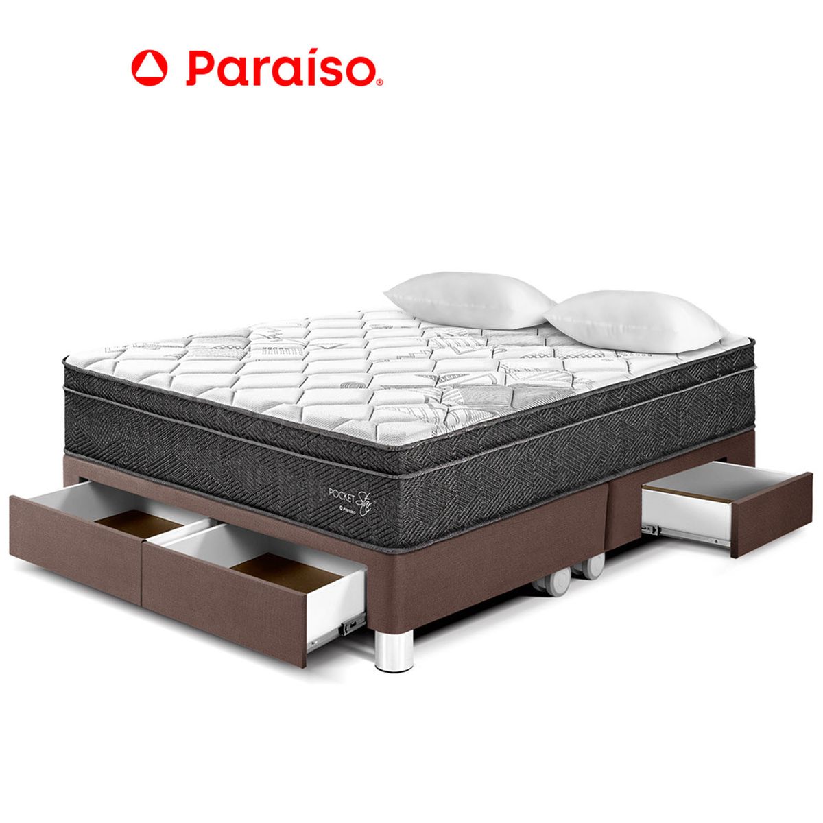 PARAISO - Cama Pocket Star Queen Cajones Choco