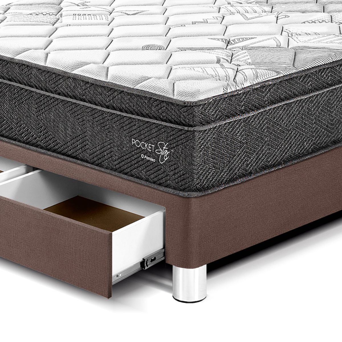 PARAISO - Cama Pocket Star Queen Cajones Choco