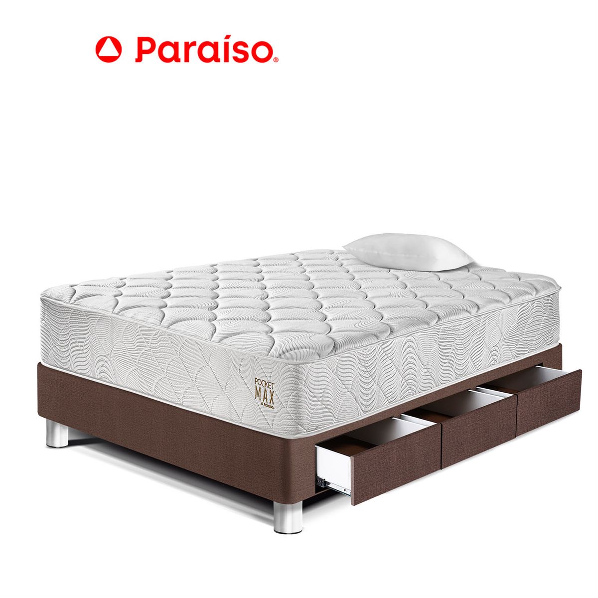PARAISO - Cama Pocket Max 1.5 Pz Cajones Choco