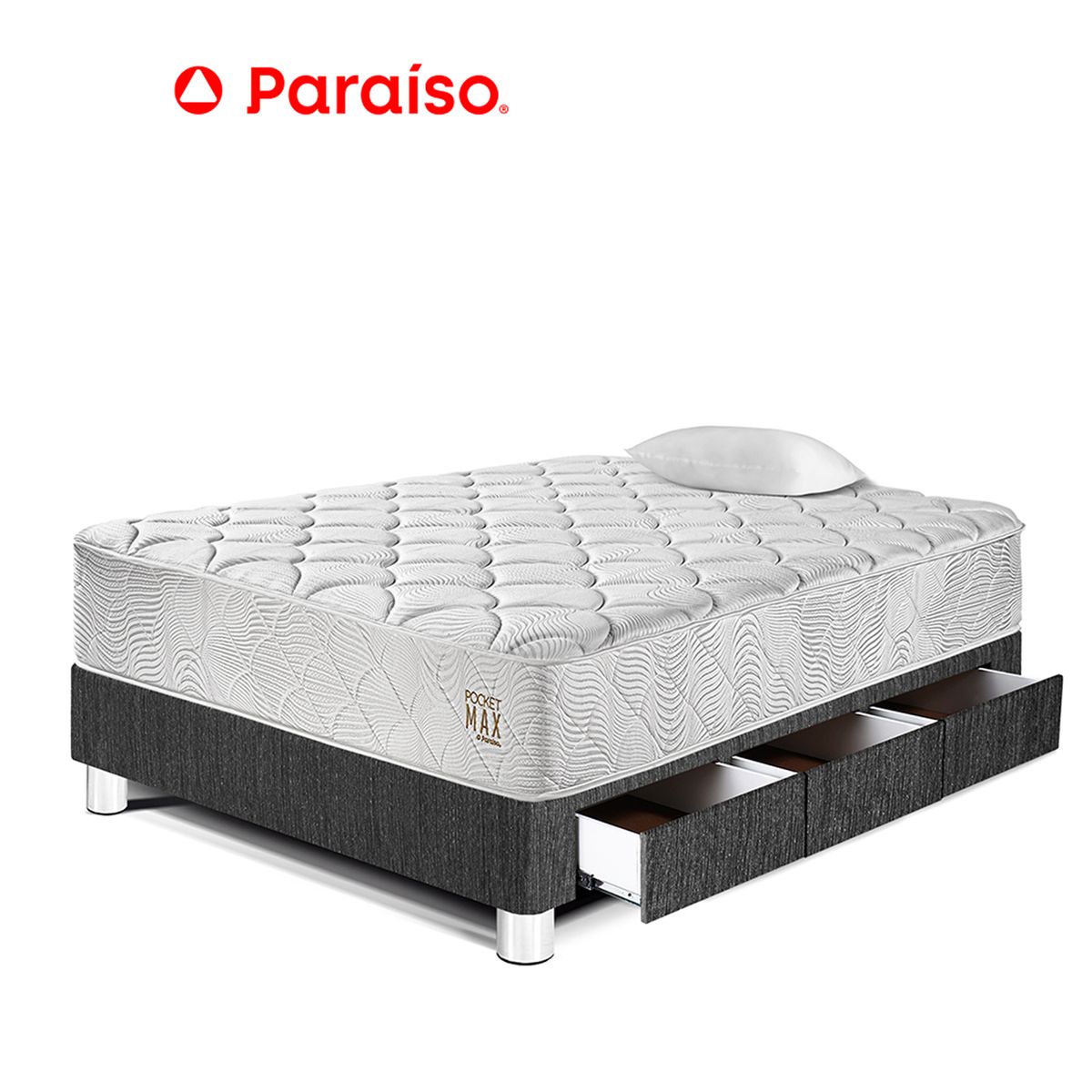 PARAISO - Cama Pocket Max 1.5 Pz Cajones Oscuro