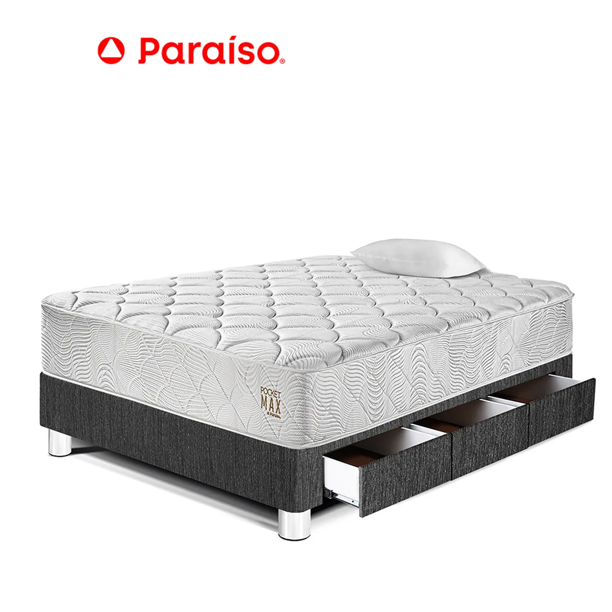 PARAISO - Cama Pocket Max 1.5 Pz Cajones Oscuro