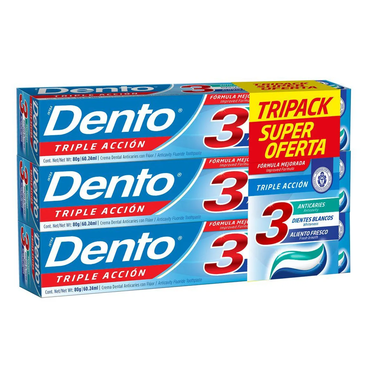 DENTO - Pasta Dental Dento Triple Acción Tripack Caja 80 g