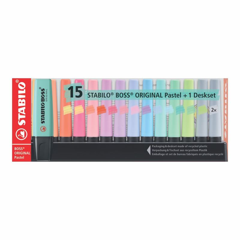 STABILO - Resaltador Stabilo Boss Pastel con Desket Estuche 15 Und