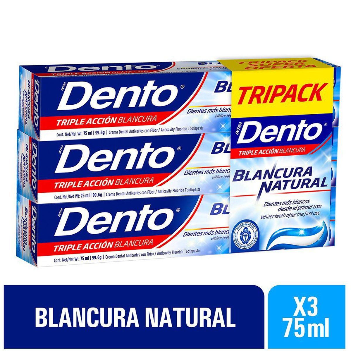 DENTO - Crema Dental Dento Triple Acción Blancura Natural Caja 3 Und
