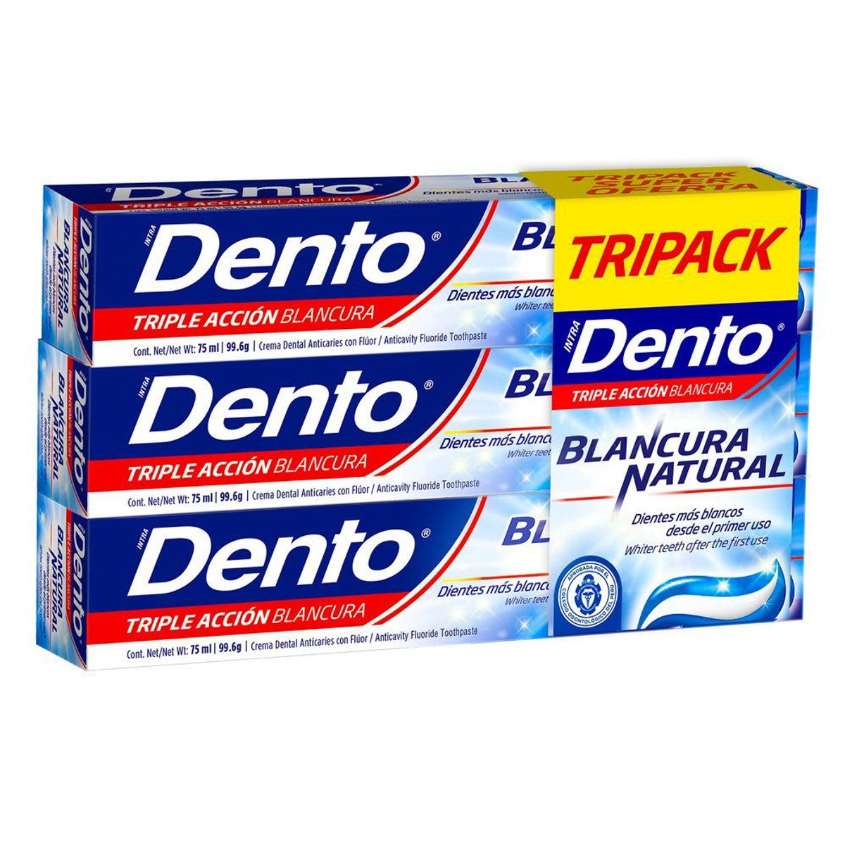 DENTO - Crema Dental Dento Triple Acción Blancura Natural Caja 3 Und