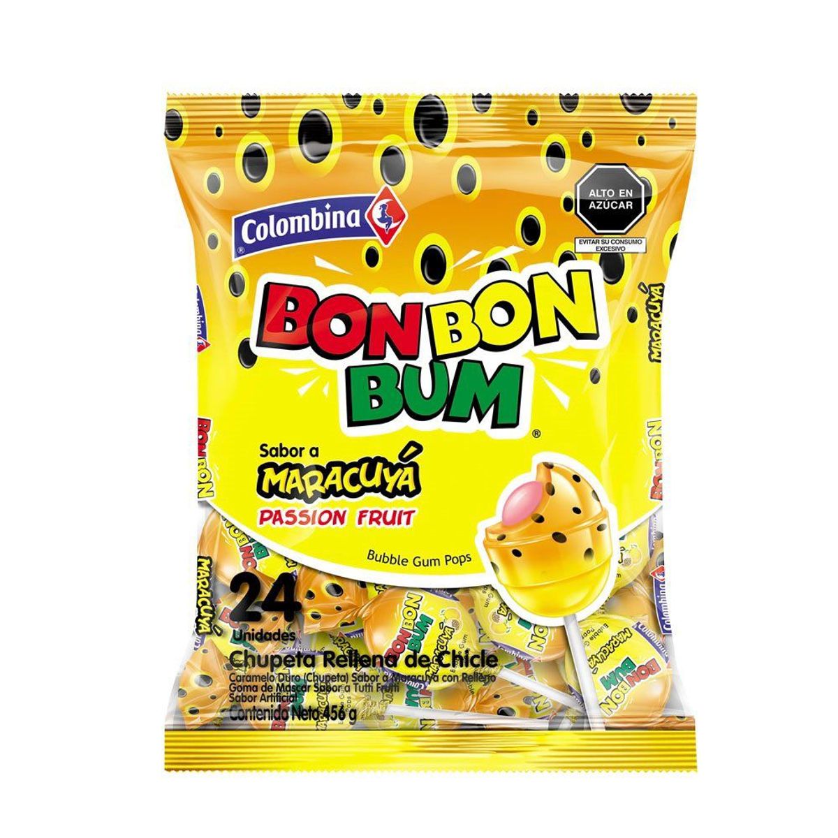 BON BON BUM - Chupetines Bon Bon Bum Maracuyá Bolsa 24 Und
