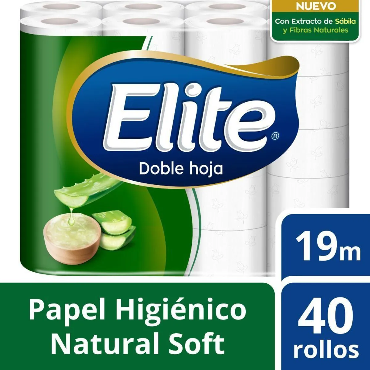 ELITE - Papel Higiénico Elite Doble Hoja Natural Soft con Sábila Empaque 40 Und
