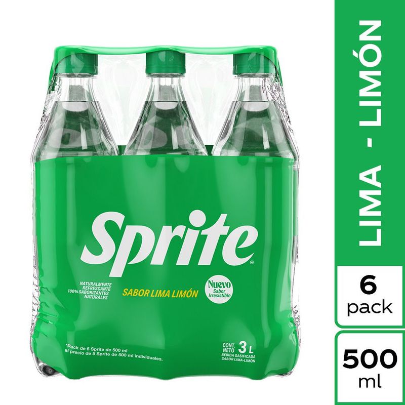 SPRITE - Gaseosa Sprite Lima Limón Sixpack Botella 500 mL