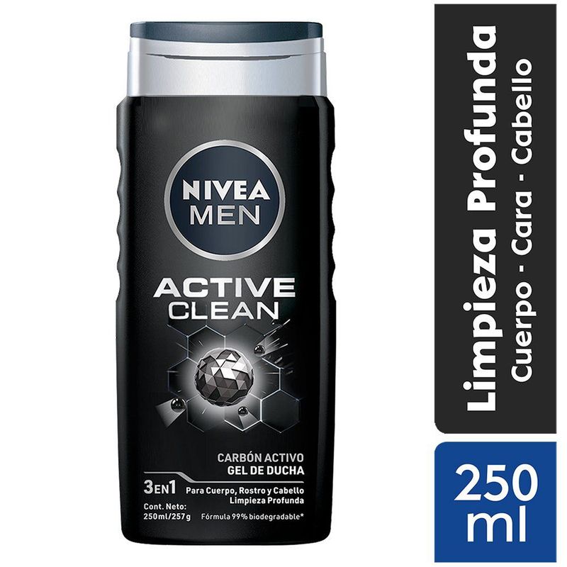 NIVEA - Gel De Ducha Nivea Men Active Clean 3 En 1 Envase 250 mL